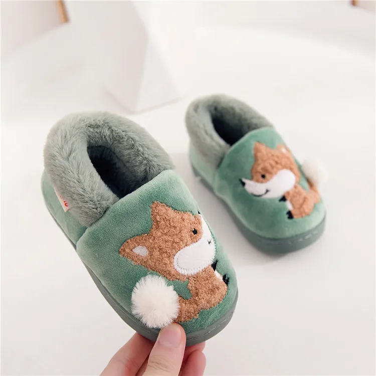 Baby plush non-slip cotton slippers - Green