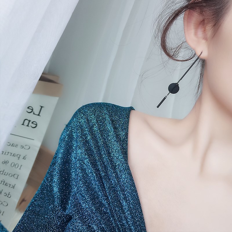 925 sterling silver earrings female long black pearl