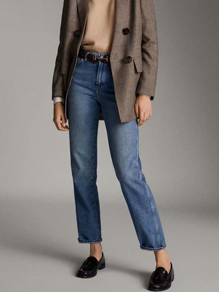 High-rise small straight-leg washed jeans