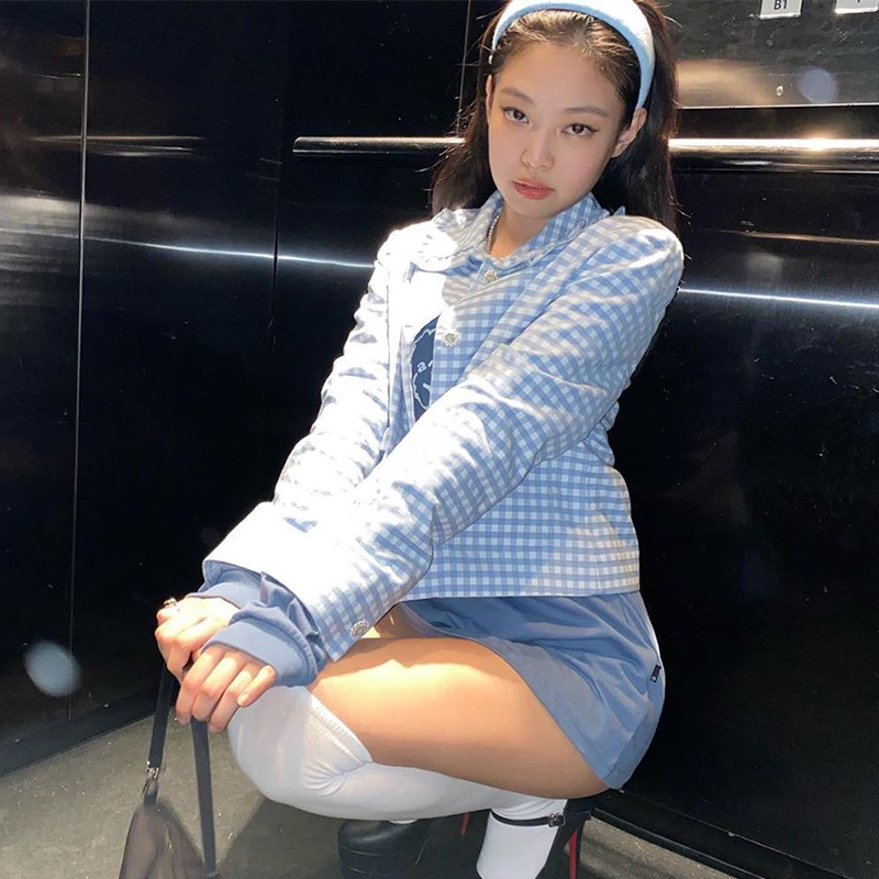 Ladies blue plaid cardigan sweater