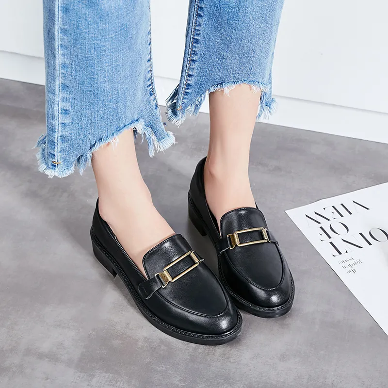 British loafers college style leather shoes - Black