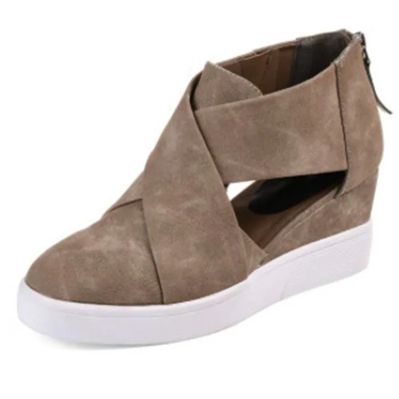 New style zipper wedge women's shoes - Brown