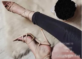 Cross strap stiletto high heels - Apricot