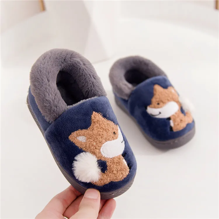 Baby plush non-slip cotton slippers - Navy
