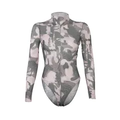 Mesh headpiece bodysuit - Camouflage - View 1