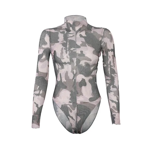 Mesh headpiece bodysuit Camouflage - Shop at LoveMi