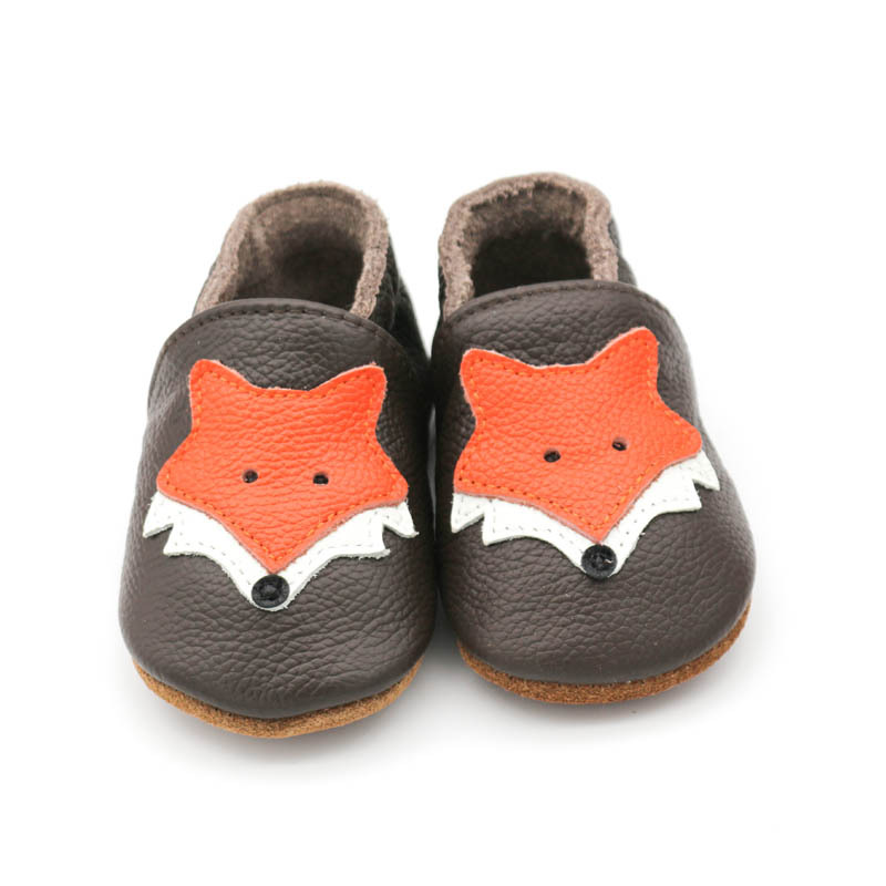 Brown fox and velvet leather baby shoes
