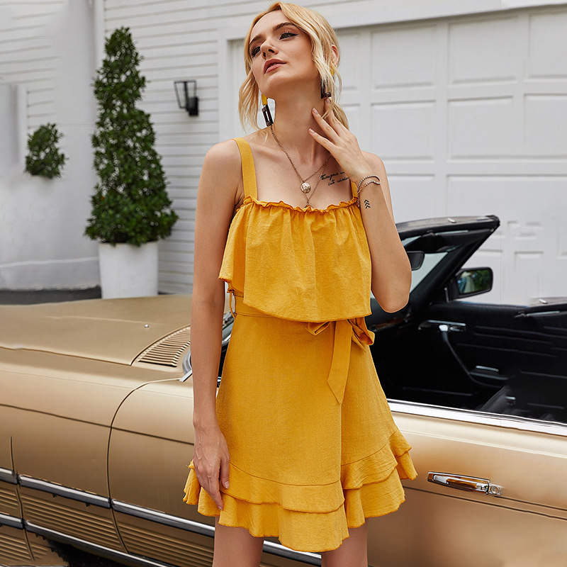 Lotus leaf strap dress