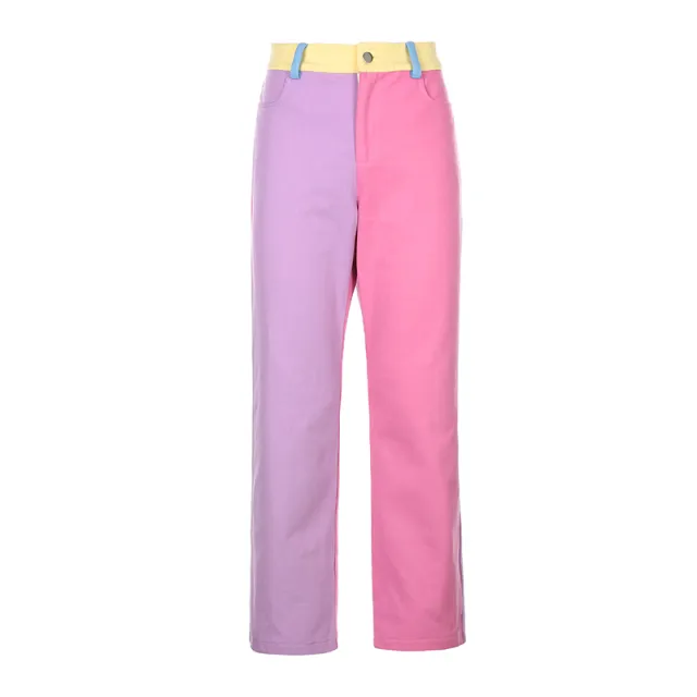Contrast stitching slim fit all match casual pants Pink - Shop at LoveMi
