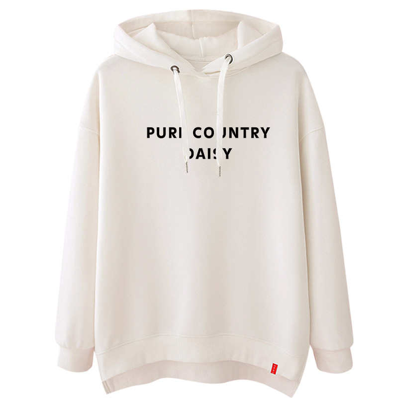 Women's loose slit printed hooded sweater