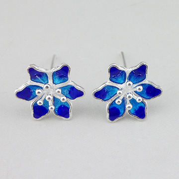 Sterling Silver Cloisonne Flower Stud Earrings