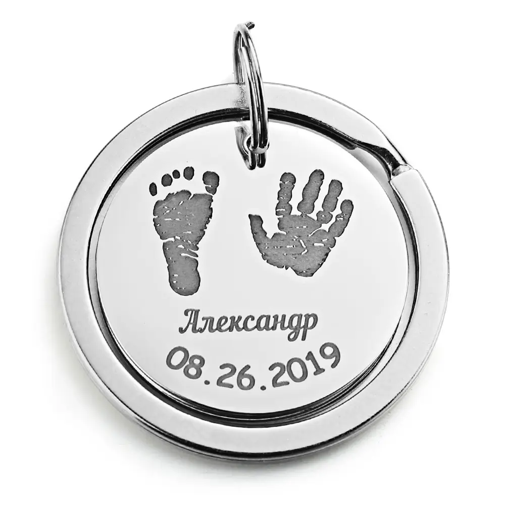 Stainless steel round key baby birth keychain