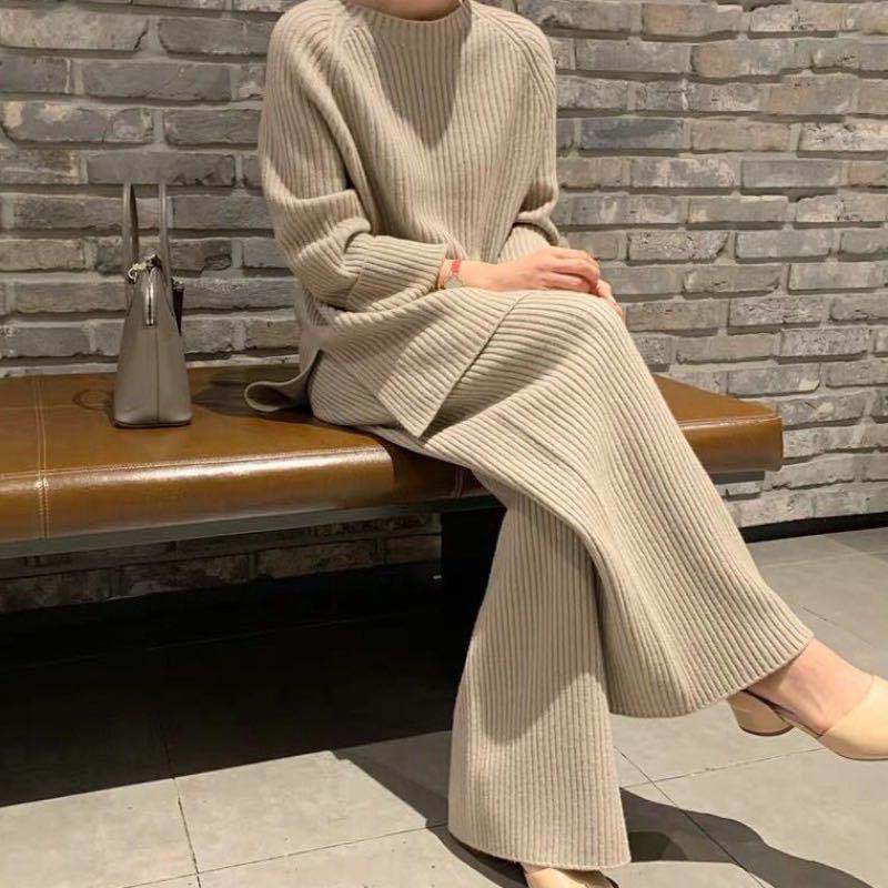 Loose sweater wide leg pants trousers two-piece suit