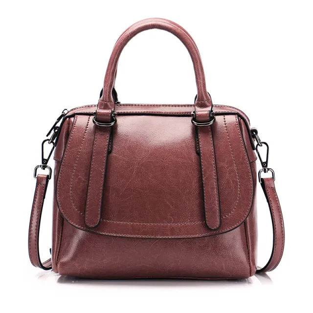 New style oil wax leather portable shoulder bag Pink - Shop at LoveMi