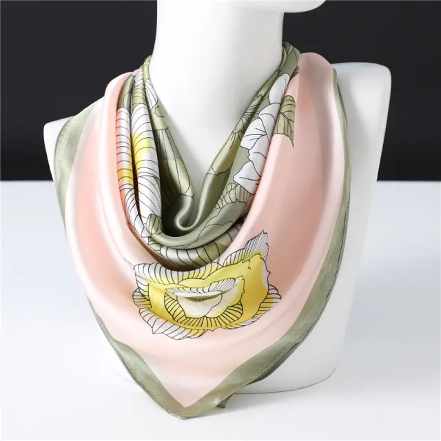 Silk Floral Pattern Silk Scarf Women Spring Summer New Square Scarf Pink - Shop at LoveMi
