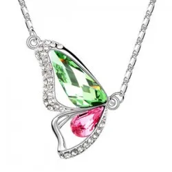Fashion Butterfly Crystal Pendant Necklace Green And Red - Shop at LoveMi