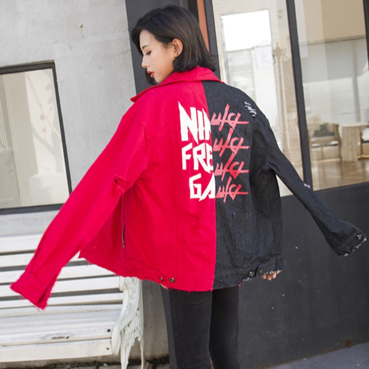 Denim jacket with printed letters