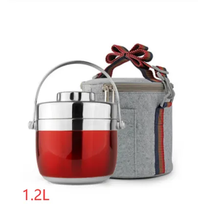 Portable Stainless Steel Heat Preservation Pot Lunch Box - Red With Bag