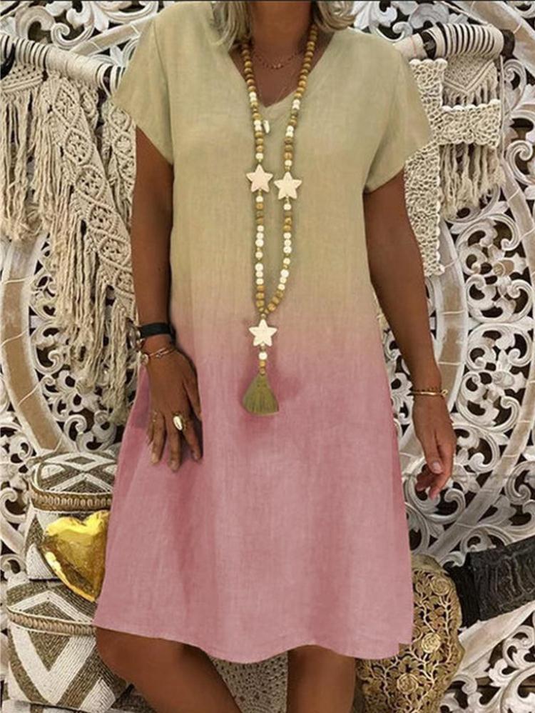 Gradient fashion print short sleeve V-neck dress