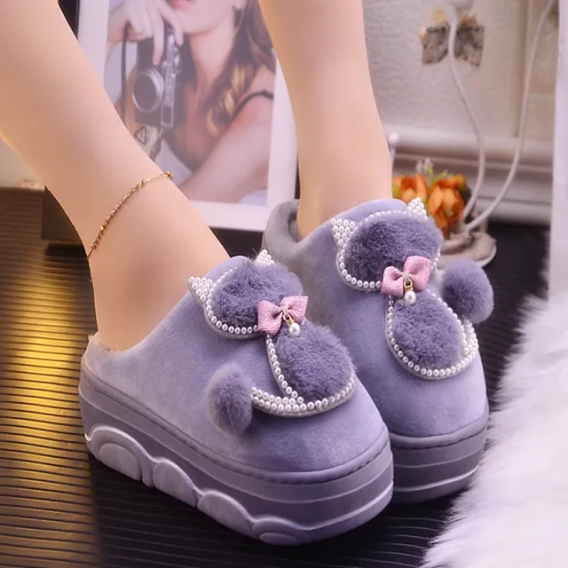 Women's thick soled fur shoes Grey - Shop at LoveMi