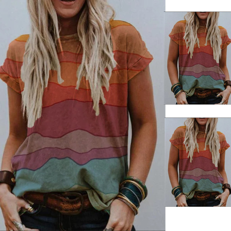 Gradient contrast print round neck T-shirt