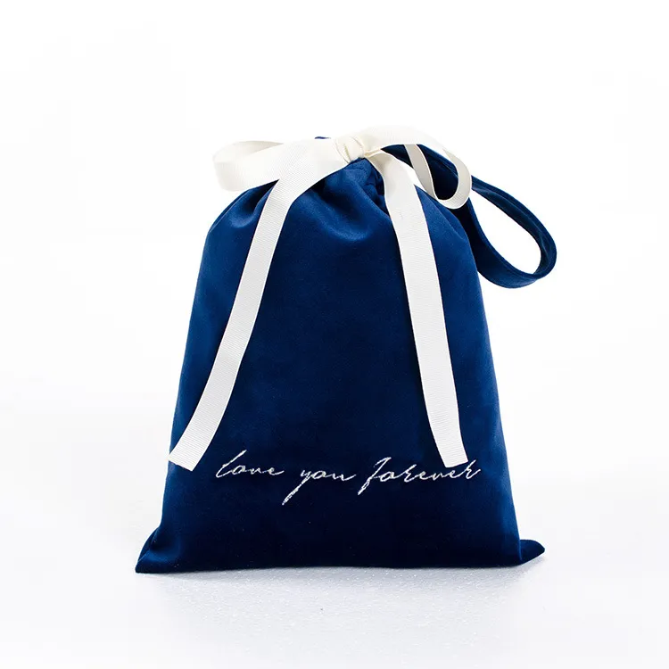 Hand-held drawstring velvet drawstring pocket - Blue