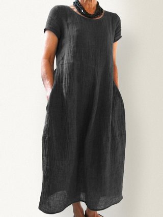 Loose solid color cotton linen dress