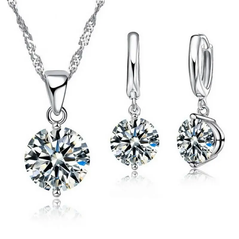 Sterling Silver Pendant Necklace Earrings Set Fashion