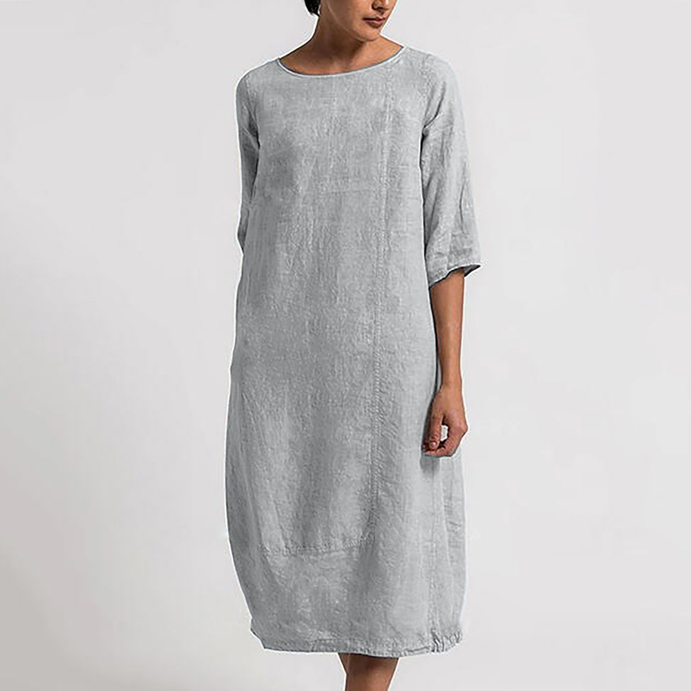 Round neck half sleeve solid color dress