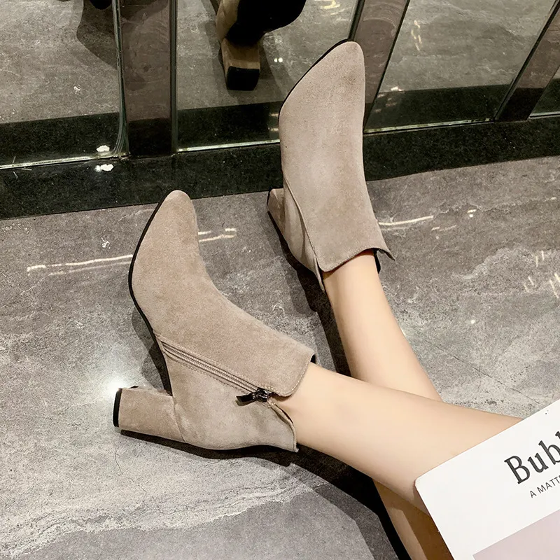 Women's Frosted High Heel Boots - Grey