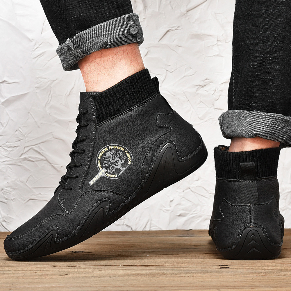 British style middle cut leather men's tooling boots