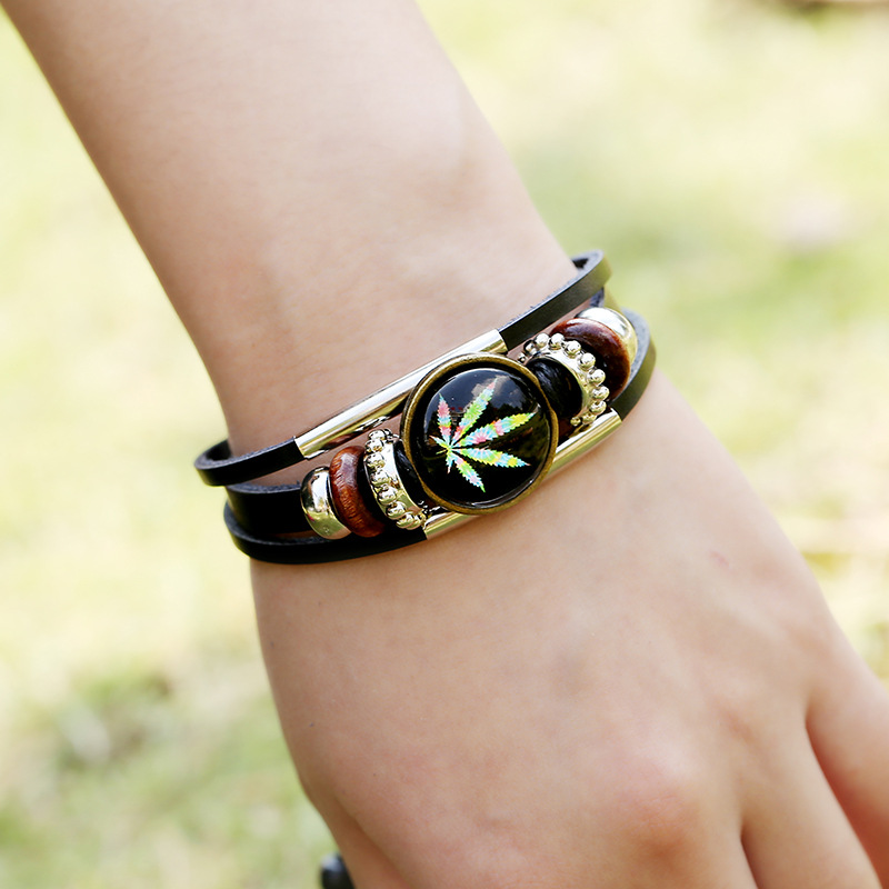 Beaded braided cowhide bracelet