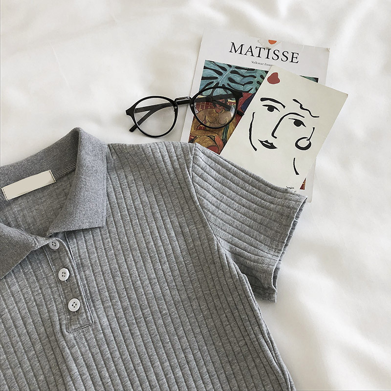 Striped short-sleeved short T-shirt top