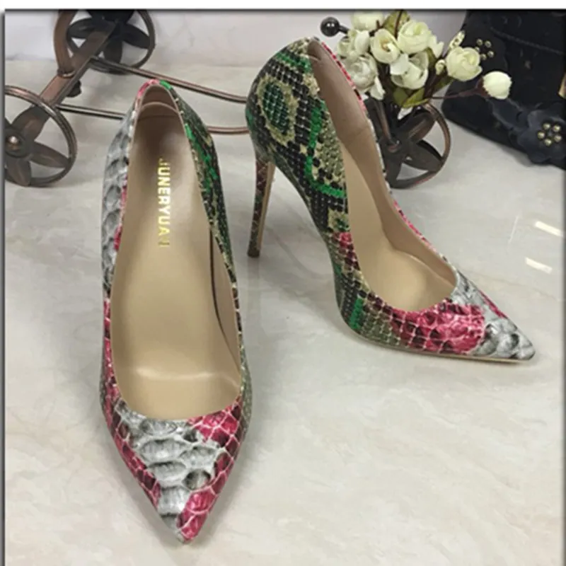 Snakeskin Pumps Leather Shoes - Red