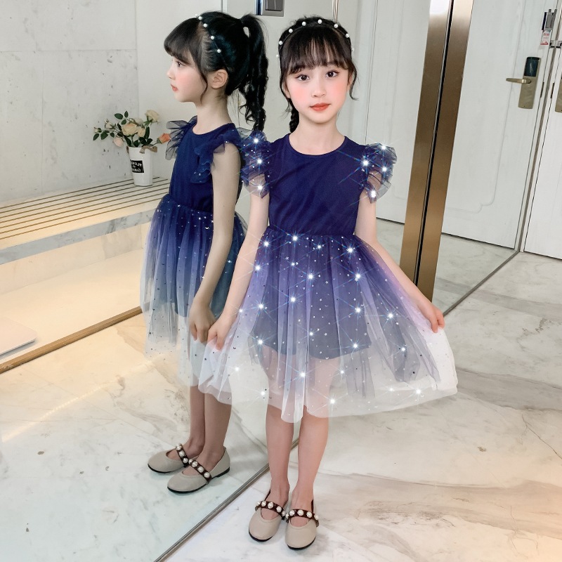 Girls gradient starry sky dress