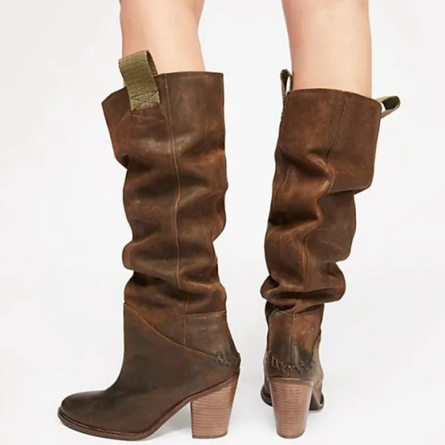 Block heel retro high boots Coffee - Shop at LoveMi