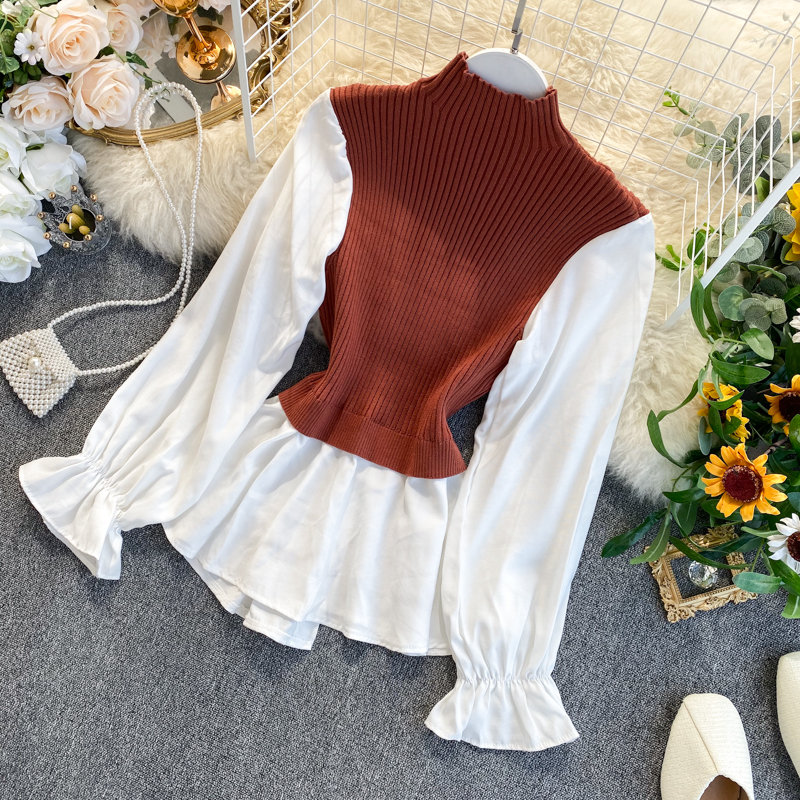 Irregular lotus leaf stitching knit sweater