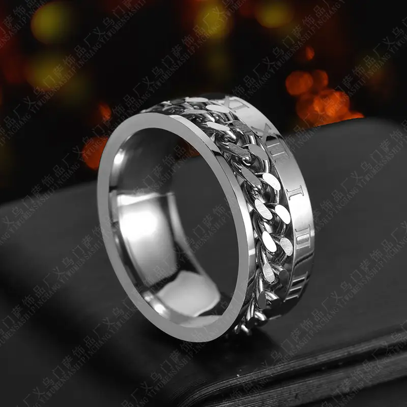Roman Letter Rotatable Chain Rings Men Digital Titanium Steel RingFor Couple
