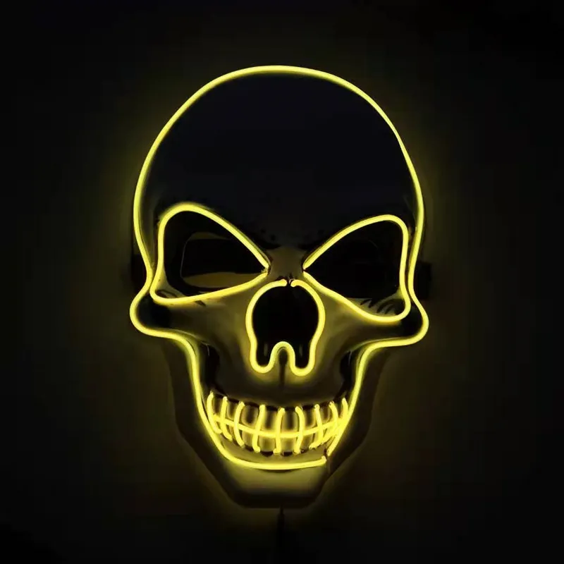 Skull LED Glowing Halloween Mask - Yellow