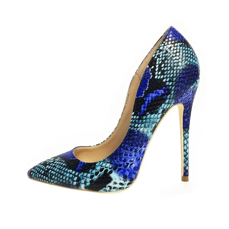Snakeskin Pumps Leather Shoes - Blue