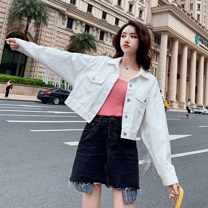 Fringed denim jacket - White