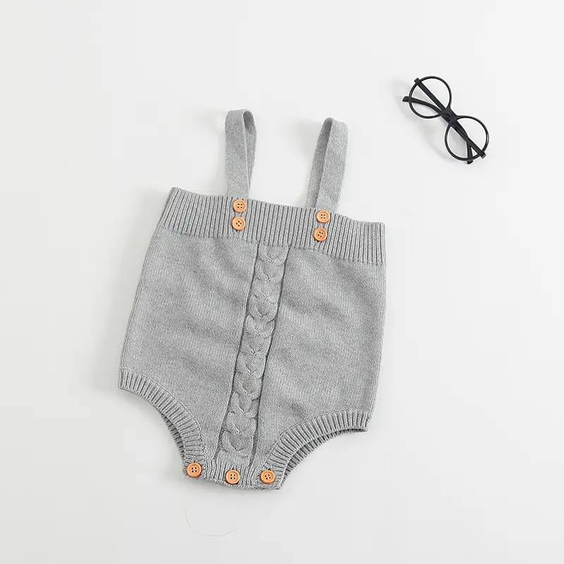 Baby Knitted Sleeveless Romper Jumpsuit with Button Straps — Grey, 66cm