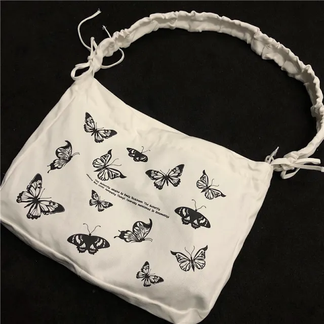 Butterfly canvas bag shoulder messenger White - Shop at LoveMi