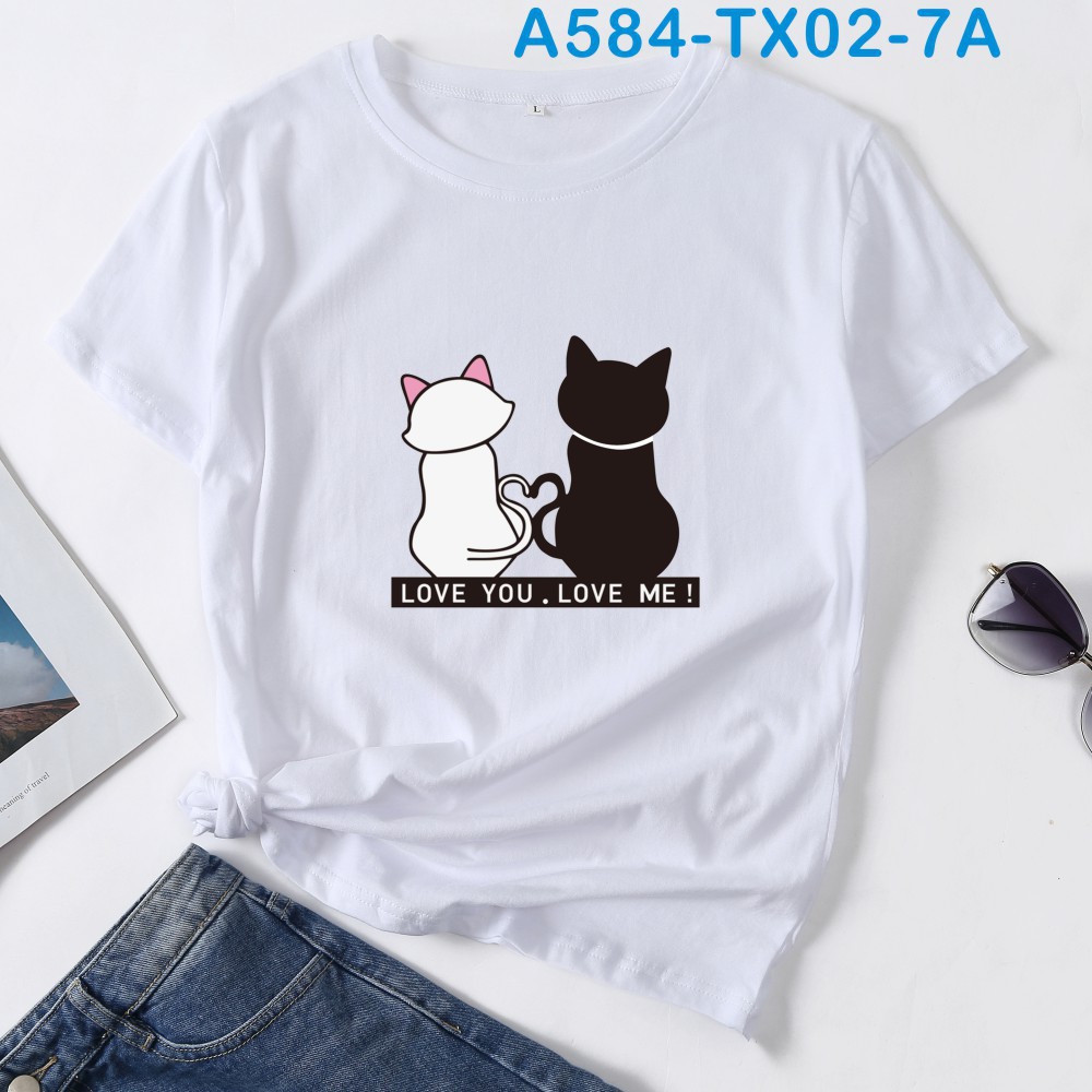 Cat personality print round neck short sleeve