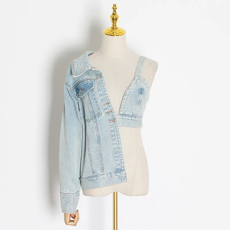 Ladies strapless denim jacket - Blue