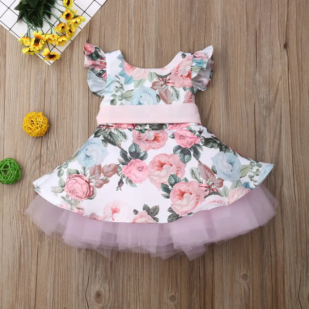 Flower-sleeved gauze dress