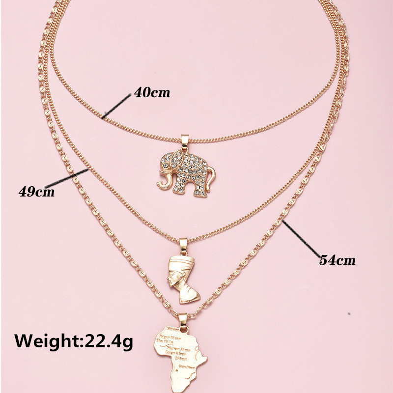 Elephant head map multilayer women's chain