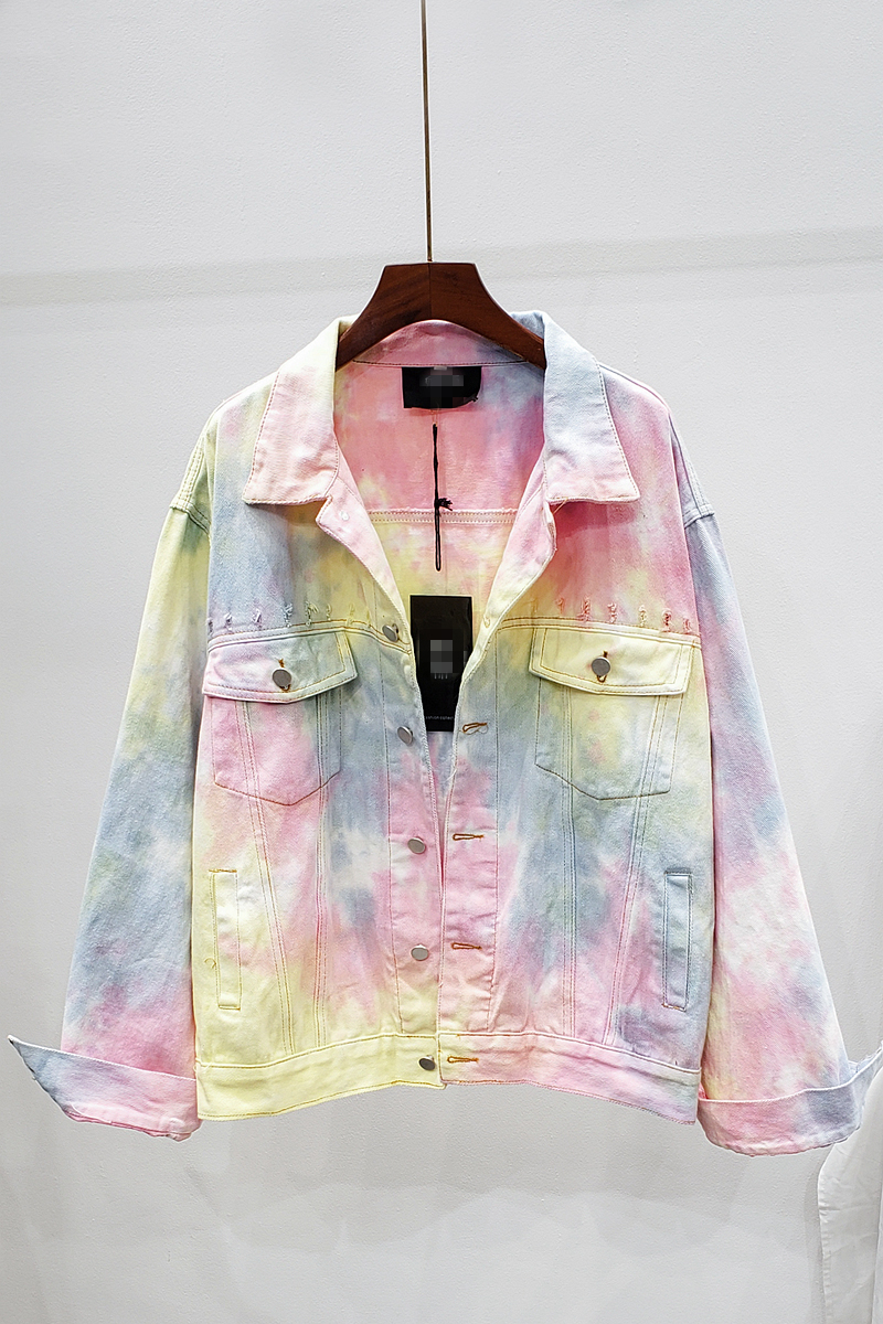 Gradient denim jacket with small holes