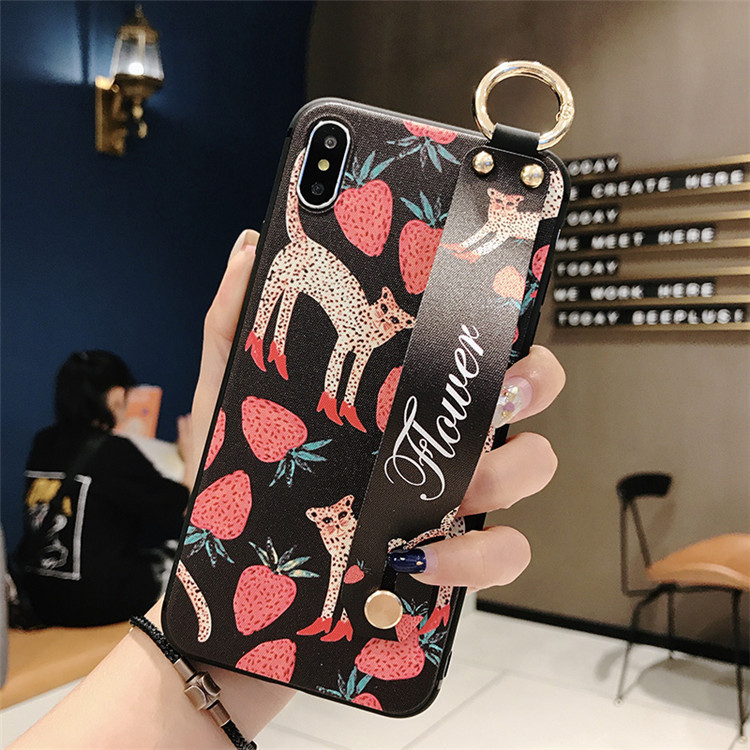 Wristband cartoon strawberry leopard phone case