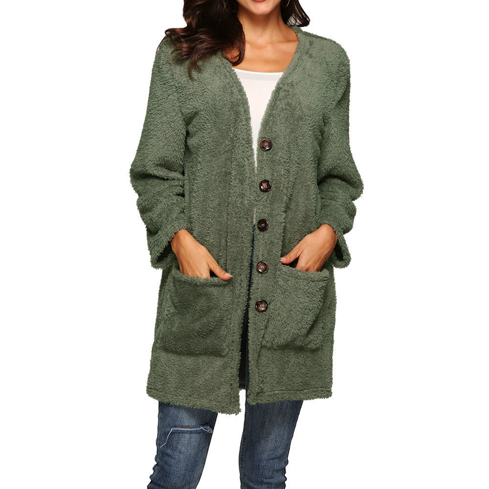Mid-length plush cardigan jacket